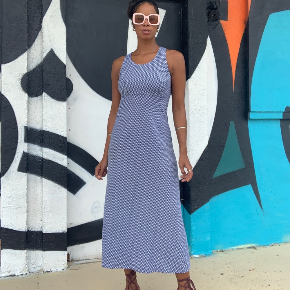 Blue gingham maxi dress - Picture 1 of 4